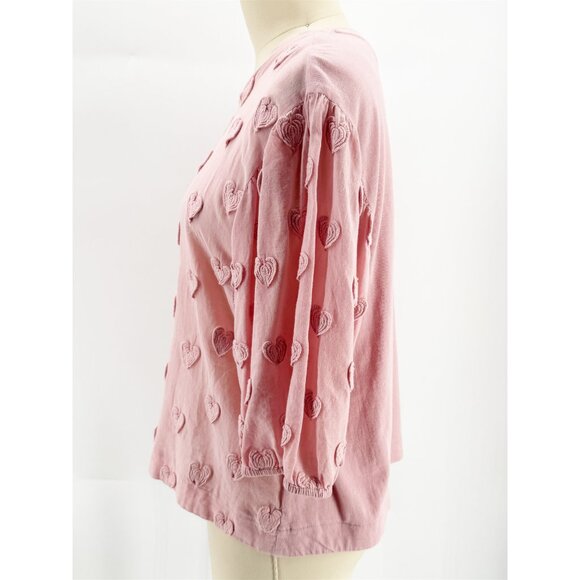 BIMBA Y LOLA Pink Heart Detailed 3/4 Sleeve Tee Cotton S - Picture 5 of 9